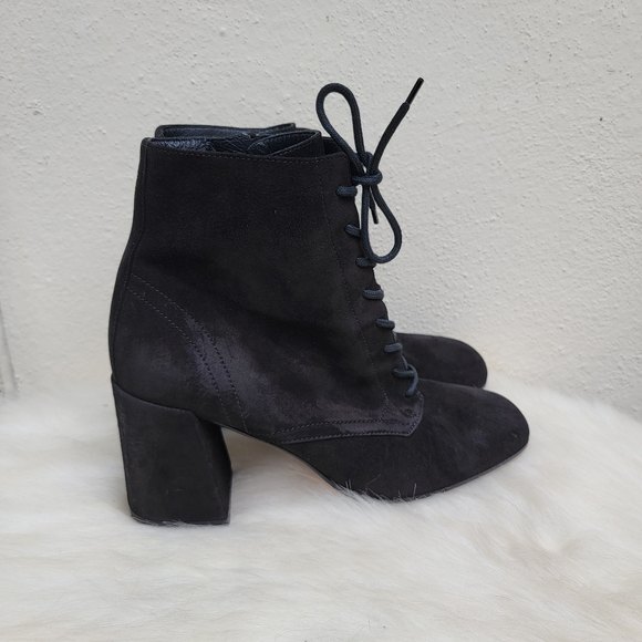 vince halle flare heel lace up black suede booties size 9 - Picture 3 of 5